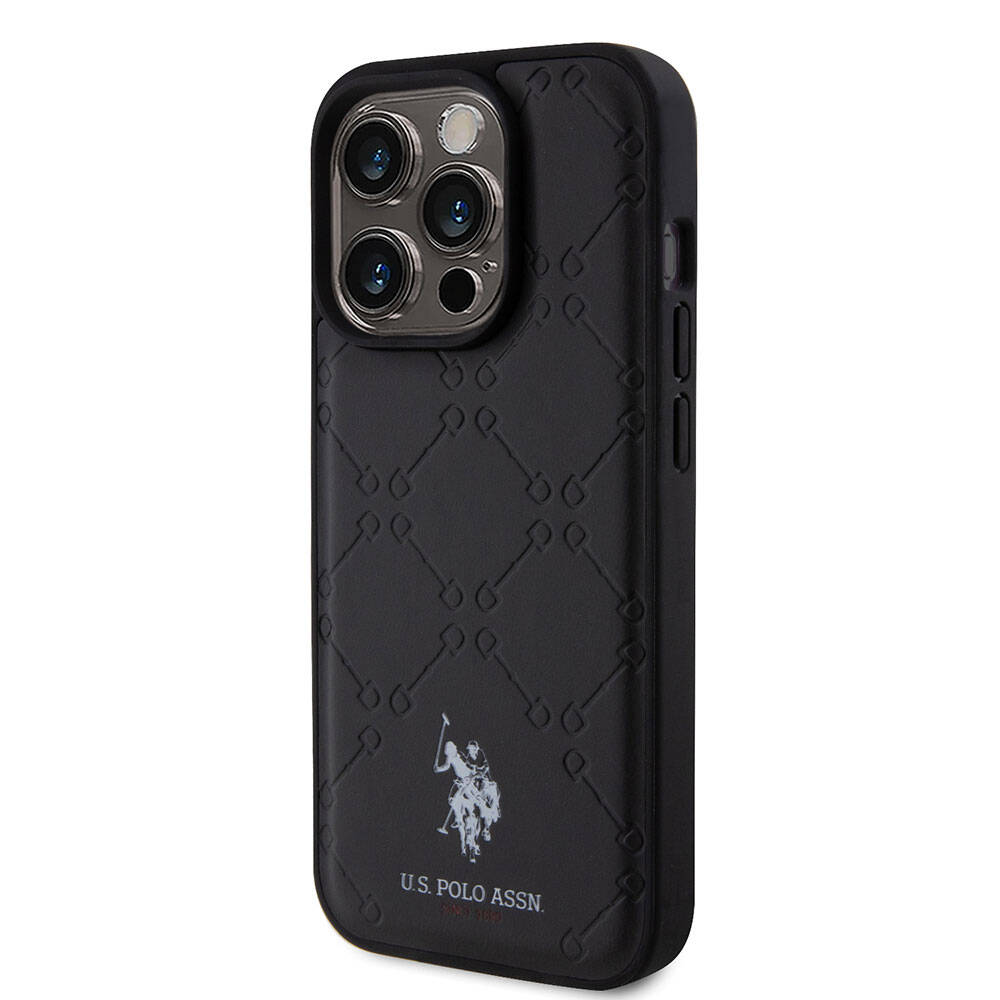 Apple iPhone 15 Pro Kılıf U.S. Polo Assn. Orjinal Lisanslı HS Desenli Baskı Logolu Suni Deri Kapak Siyah