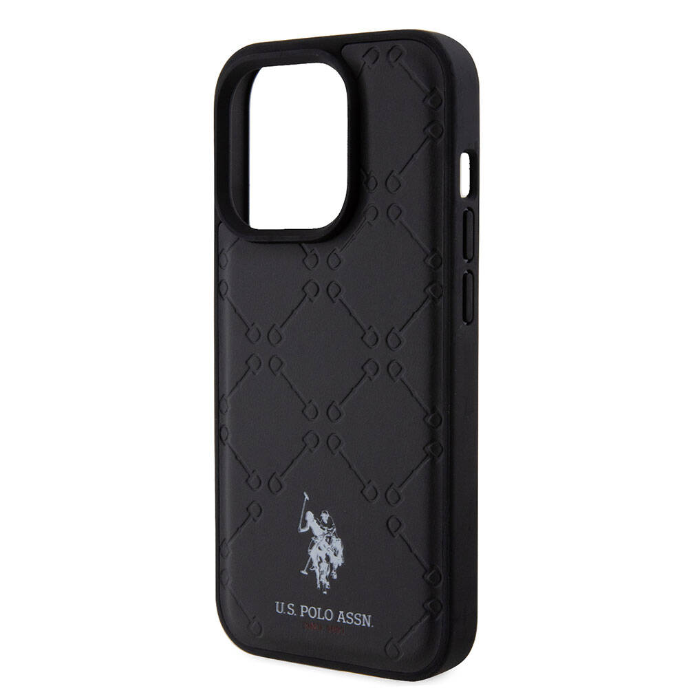 Apple iPhone 15 Pro Kılıf U.S. Polo Assn. Orjinal Lisanslı HS Desenli Baskı Logolu Suni Deri Kapak Siyah