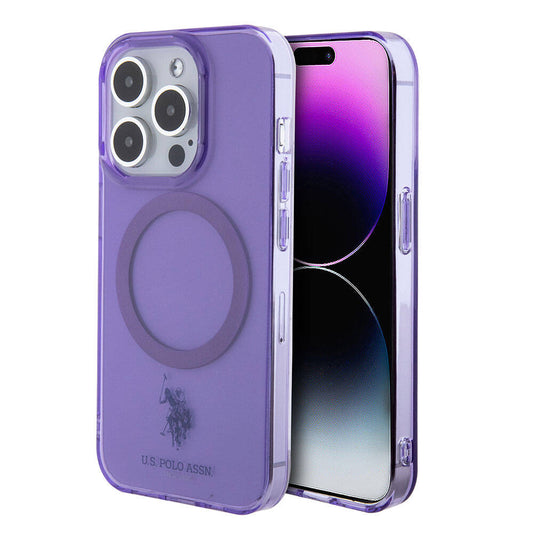Apple iPhone 15 Pro Kılıf U.S. Polo Assn. Orjinal Lisanslı M-safe Şarj Özellikli Transparan Tasarım Kapak Mor
