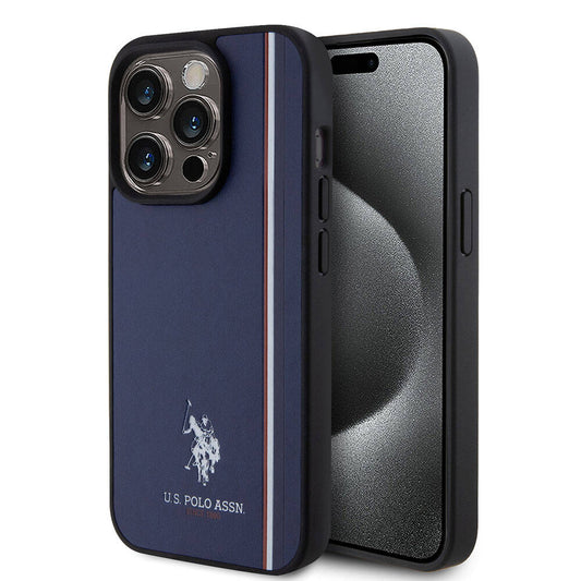 Apple iPhone 15 Pro Kılıf U.S. Polo Assn. Orjinal Lisanslı Üç Renk Şerit Tasarımlı Baskı Logolu Kapak Beyaz