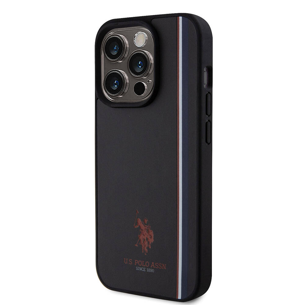 Apple iPhone 15 Pro Kılıf U.S. Polo Assn. Orjinal Lisanslı Üç Renk Şerit Tasarımlı Baskı Logolu Kapak Beyaz