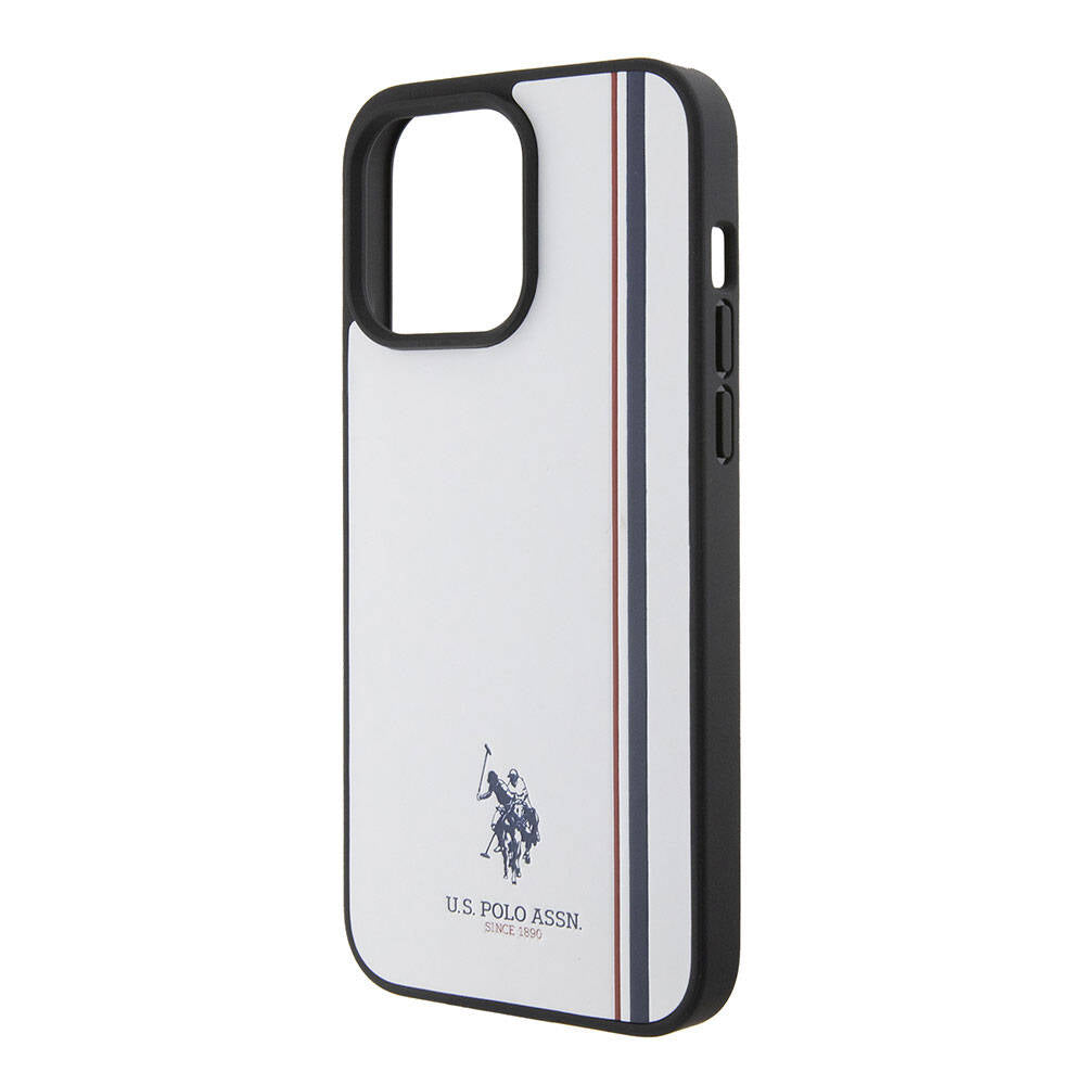 Apple iPhone 15 Pro Kılıf U.S. Polo Assn. Orjinal Lisanslı Üç Renk Şerit Tasarımlı Baskı Logolu Kapak Beyaz