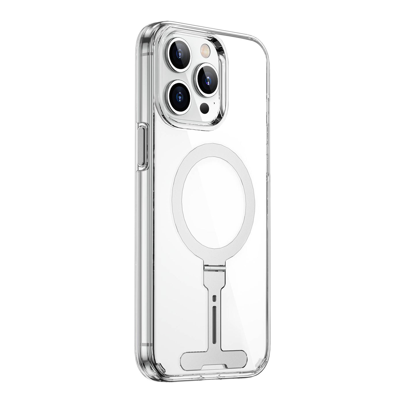 Apple iPhone 15 Pro Kılıf Wiwu FYY-014 M-safe Şarj Özellikli Alüminyum Alaşım Metal Standlı Şeffaf Kapak Renksiz