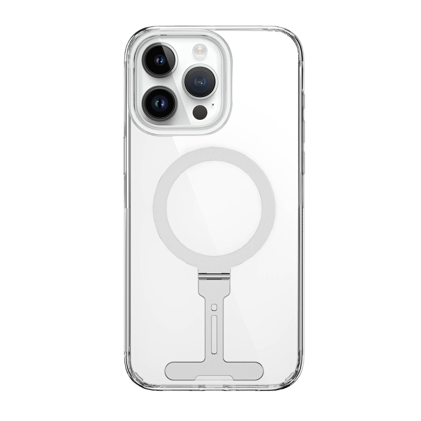 Apple iPhone 15 Pro Kılıf Wiwu FYY-014 M-safe Şarj Özellikli Alüminyum Alaşım Metal Standlı Şeffaf Kapak Renksiz