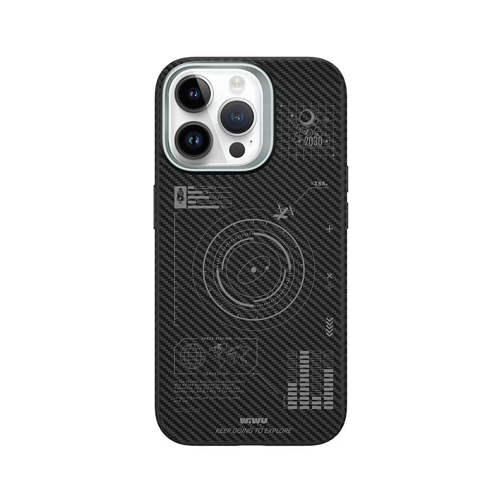 Apple iPhone 15 Pro Kılıf Wiwu KJZ-017 Karbon Fiber 600D Explore Kevlar Kapak Siyah