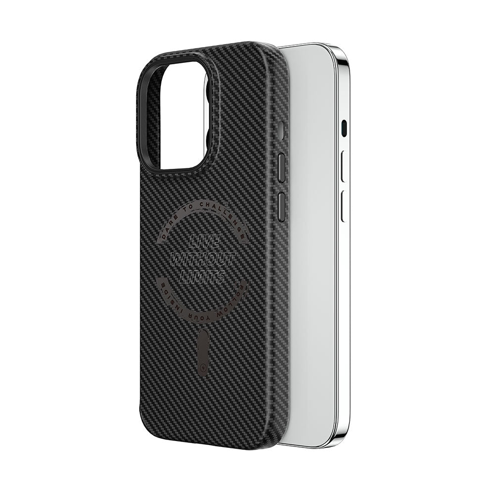 Apple iPhone 15 Pro Kılıf Wiwu LCC-107 Karbon Fiber M-safe Şarj Özellikli Kamera Korumalı Kabon Kapak Siyah