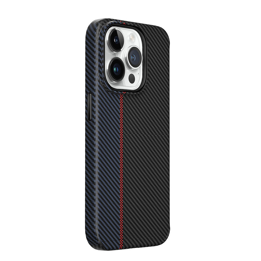 Apple iPhone 15 Pro Kılıf Wiwu LCC-107 Karbon Fiber M-safe Şarj Özellikli Kamera Korumalı Kabon Kapak Siyah-Mavi