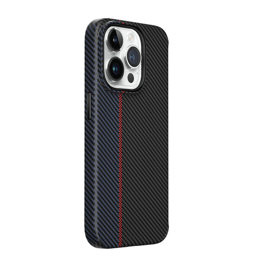 Apple iPhone 15 Pro Kılıf Wiwu LCC-107 Karbon Fiber M-safe Şarj Özellikli Kamera Korumalı Kabon Kapak Siyah-Mavi
