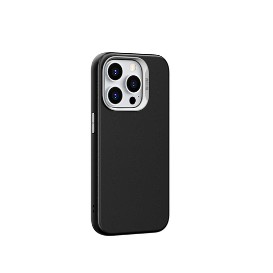 Apple iPhone 15 Pro Kılıf Wiwu SP-019 M-safe Şarj Özellikli Vegan Leather Deri Kapak Siyah