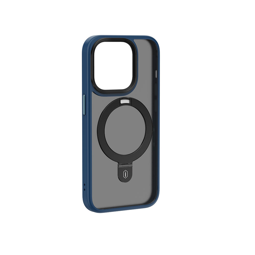 Apple iPhone 15 Pro Max Kılıf Wiwu ZMM-010 M-safe Şarj Özellikli Mat Arka Yüzey Standlı Kapak Mavi