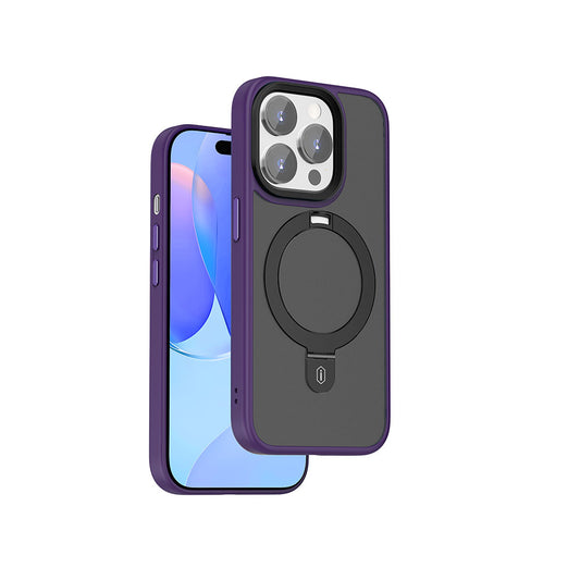 Apple iPhone 15 Pro Max Kılıf Wiwu ZMM-010 M-safe Şarj Özellikli Mat Arka Yüzey Standlı Kapak Mavi