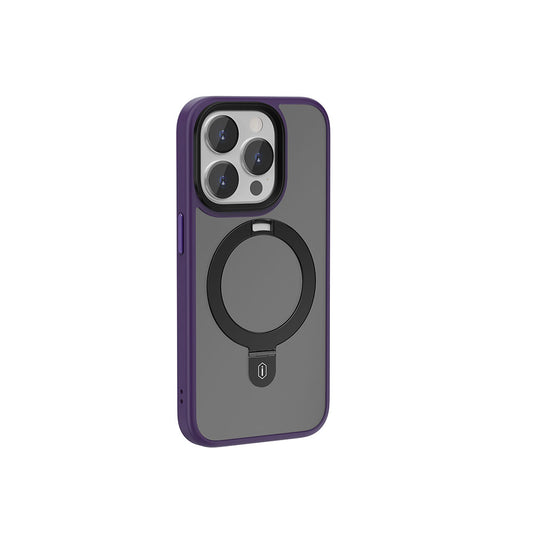 Apple iPhone 15 Pro Max Kılıf Wiwu ZMM-010 M-safe Şarj Özellikli Mat Arka Yüzey Standlı Kapak Mor