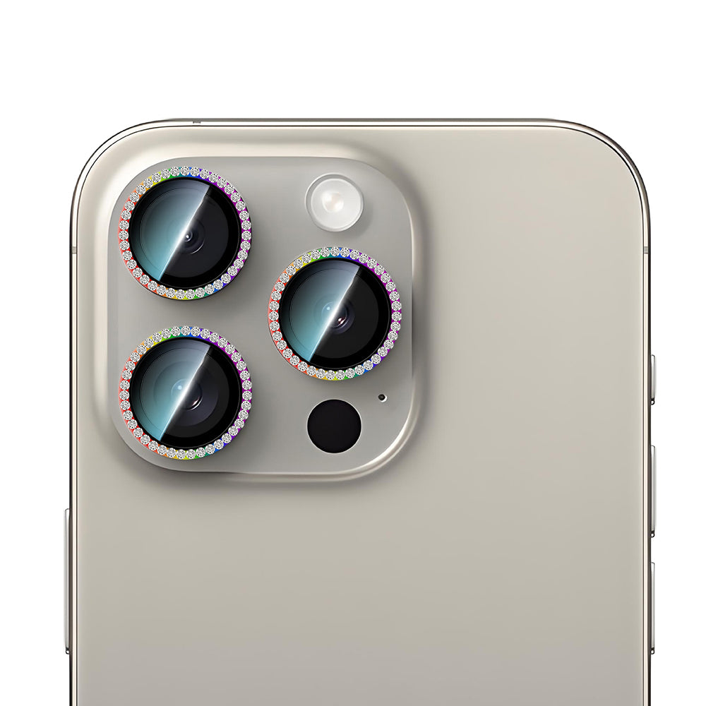 Apple iPhone 15 Pro Max CaseWorld Alloy Sparkling Diamond Serisi Taşlı Lens Koruyucu
