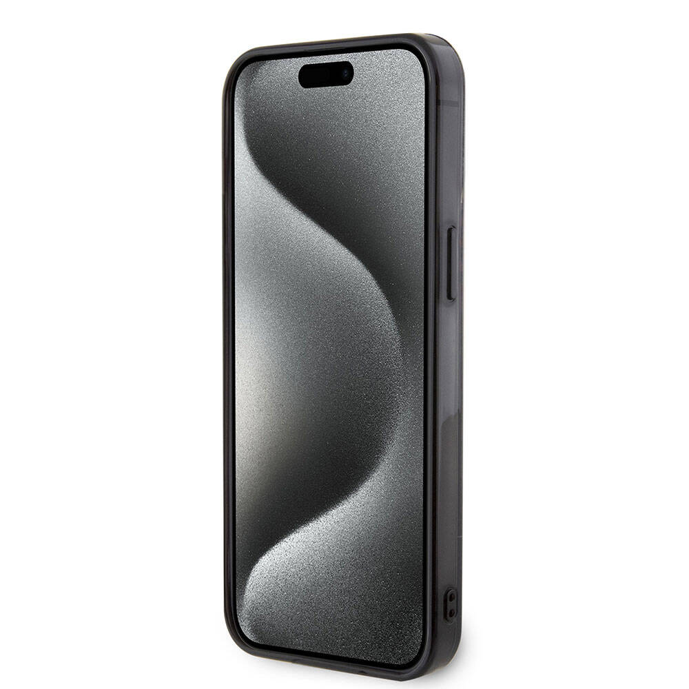 Apple iPhone 15 Pro Max Kılıf AMG Orjinal Lisanslı Çift Katmanlı Küçük Logolu Dörtgen Şerit Desenli Kapak Siyah