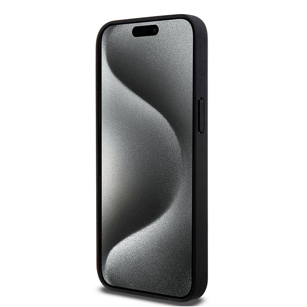 Apple iPhone 15 Pro Max Kılıf AMG Orjinal Lisanslı M-safe Şarj Özellikli Deri Sıcak Damgalı Kapak Siyah