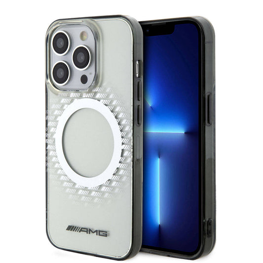 Apple iPhone 15 Pro Max Kılıf AMG Orjinal Lisanslı M-safe Şarj Özellikli Eşkenar Dörtgen Desenli Transparan Kapak Kırmızı