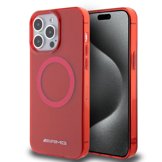 Apple iPhone 15 Pro Max Kılıf AMG Orjinal Lisanslı M-safe Şarj Özellikli Transparan Kapak Kırmızı