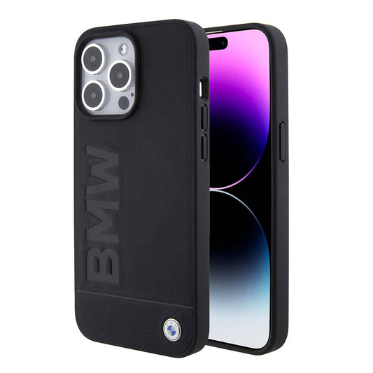 Apple iPhone 15 Pro Max Kılıf BMW Orjinal Lisanslı M-safe Şarj Özellikli Sıcak Damga Logolu Deri Kapak Siyah
