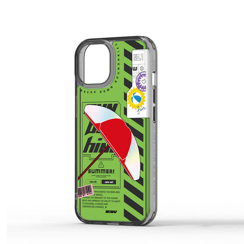 Apple iPhone 15 Pro Max Kılıf Çift Katman Desenli Wiwu Summer Serisi Kapak Pembe