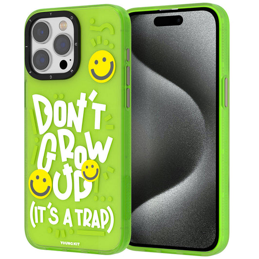 Apple iPhone 15 Pro Max Kılıf Desenli Youngkit Happy Hearth Serisi Kapak Yeşil