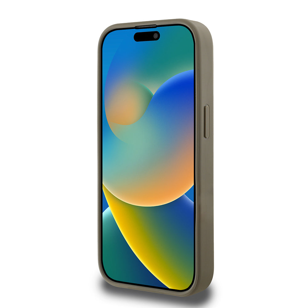Apple iPhone 15 Pro Max Kılıf DKNY Orjinal Lisanslı Taşlı DKNY Yazılı Metalik Rhinestones PU Deri Kapak Kahverengi
