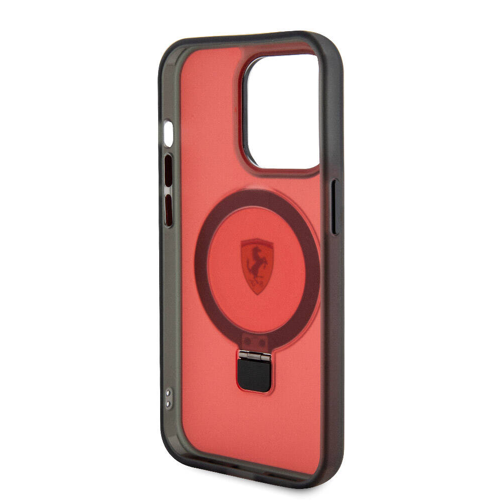 Apple iPhone 15 Pro Max Kılıf Ferrari M-safe Şarj Özellikli Standlı Buzlu Yüzey Dizayn Kapak Siyah