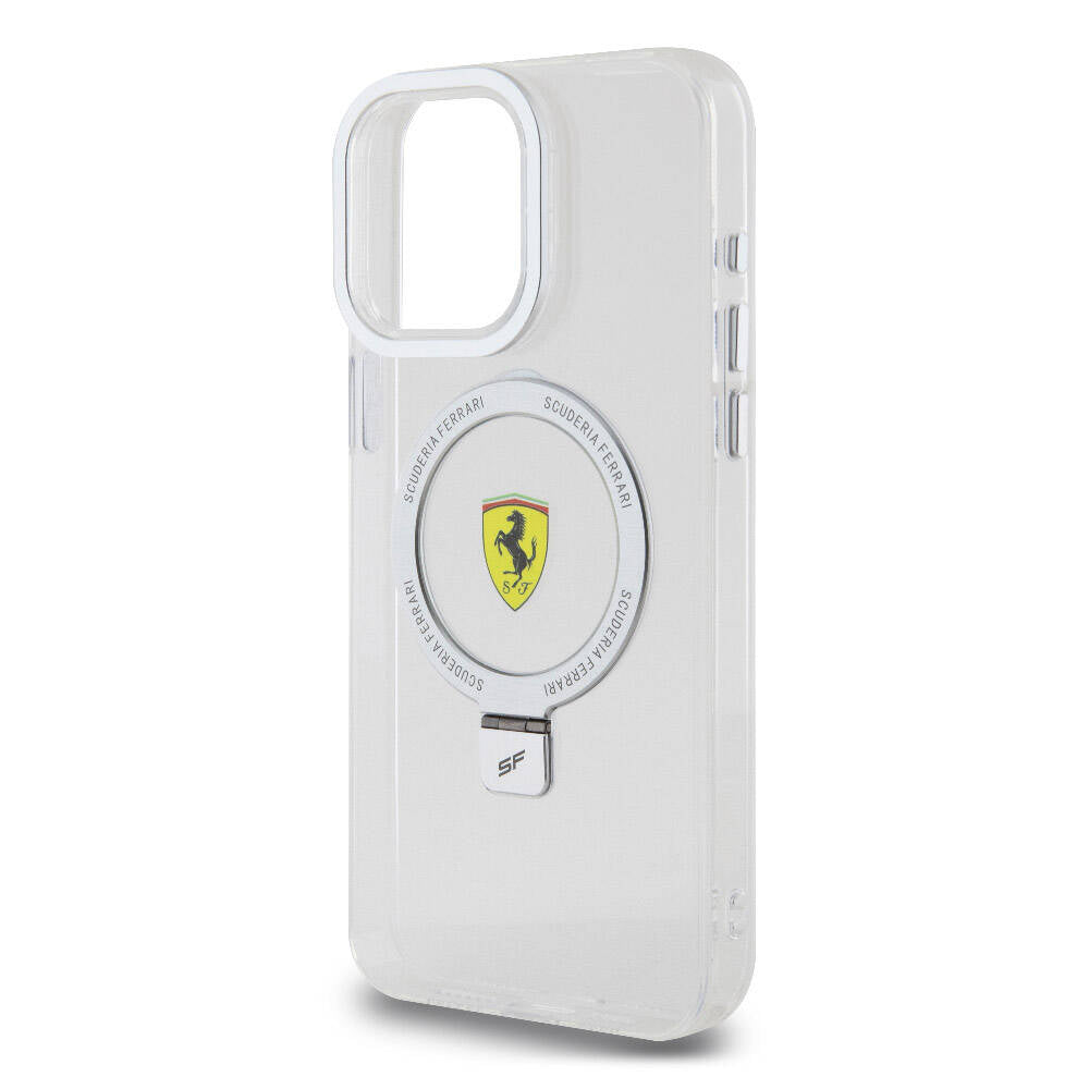 Apple iPhone 15 Pro Max Kılıf Ferrari M-safe Şarj Özellikli Standlı Buzlu Yüzey Dizayn Kapak Siyah