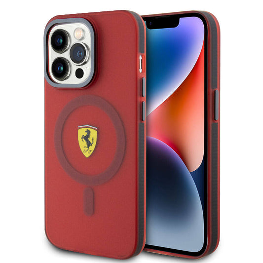 Apple iPhone 15 Pro Max Kılıf Ferrari Orjinal Lisanslı M-safe Şarj Özellikli Kontrast Bumper Kapak Kırmızı