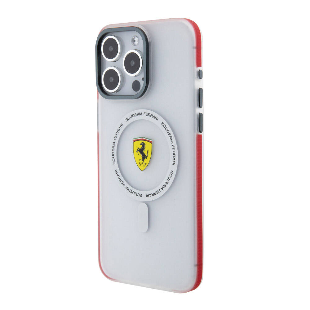 Apple iPhone 15 Pro Max Kılıf Ferrari Orjinal Lisanslı M-safe Şarj Özellikli Kontrast Bumper SF Ring Kapak Siyah
