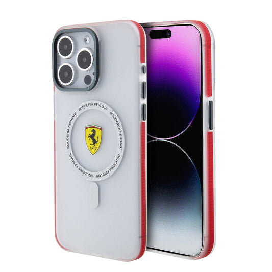 Apple iPhone 15 Pro Max Kılıf Ferrari Orjinal Lisanslı M-safe Şarj Özellikli Kontrast Bumper SF Ring Kapak Siyah