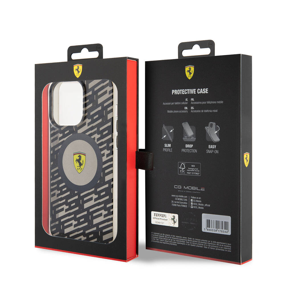Apple iPhone 15 Pro Max Kılıf Ferrari Orjinal Lisanslı M-safe Şarj Özellikli Multi SF Kapak Gri