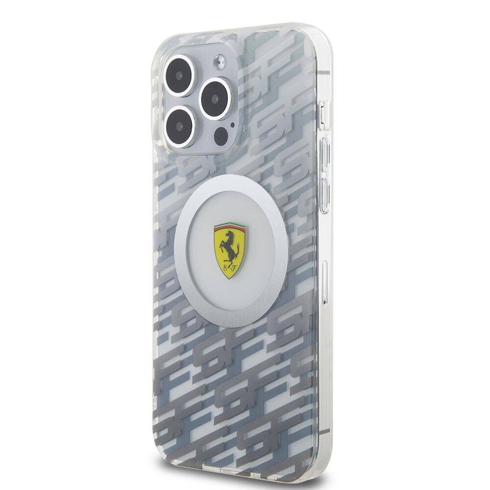 Apple iPhone 15 Pro Max Kılıf Ferrari Orjinal Lisanslı M-safe Şarj Özellikli Multi SF Kapak Gri