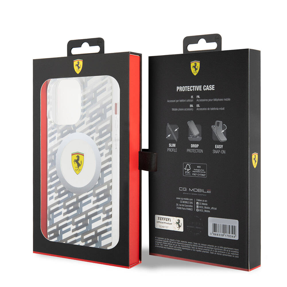 Apple iPhone 15 Pro Max Kılıf Ferrari Orjinal Lisanslı M-safe Şarj Özellikli Multi SF Kapak Gri
