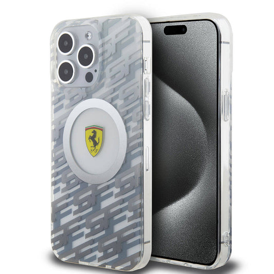 Apple iPhone 15 Pro Max Kılıf Ferrari Orjinal Lisanslı M-safe Şarj Özellikli Multi SF Kapak Gri