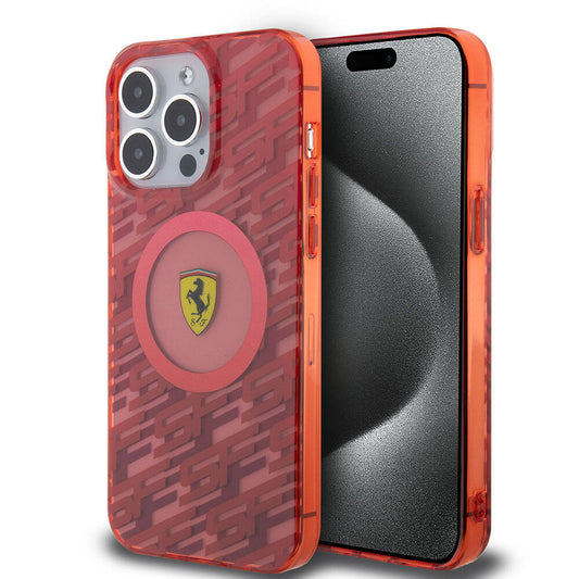Apple iPhone 15 Pro Max Kılıf Ferrari Orjinal Lisanslı M-safe Şarj Özellikli Multi SF Kapak Kırmızı