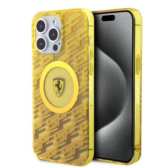 Apple iPhone 15 Pro Max Kılıf Ferrari Orjinal Lisanslı M-safe Şarj Özellikli Multi SF Kapak Sarı