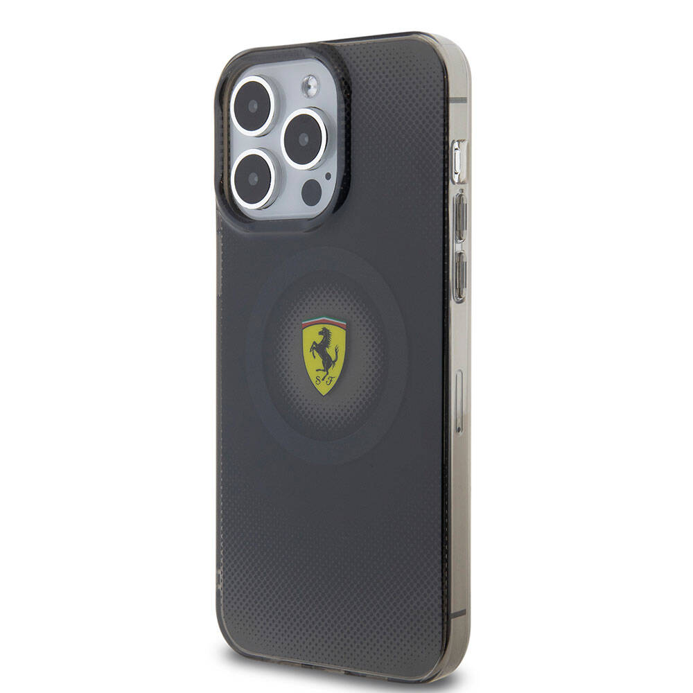 Apple iPhone 15 Pro Max Kılıf Ferrari Orjinal Lisanslı M-safe Şarj Özellikli Parçalanan Noktalar Desenli Kapak Kırmızı