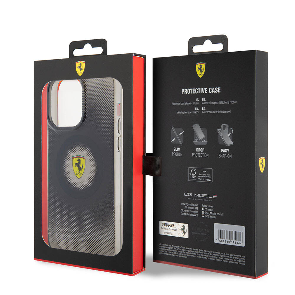 Apple iPhone 15 Pro Max Kılıf Ferrari Orjinal Lisanslı M-safe Şarj Özellikli Parçalanan Noktalar Desenli Kapak Kırmızı