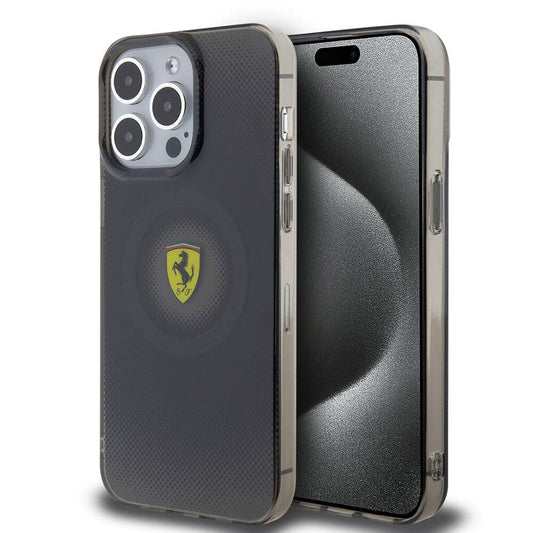 Apple iPhone 15 Pro Max Kılıf Ferrari Orjinal Lisanslı M-safe Şarj Özellikli Parçalanan Noktalar Desenli Kapak Siyah