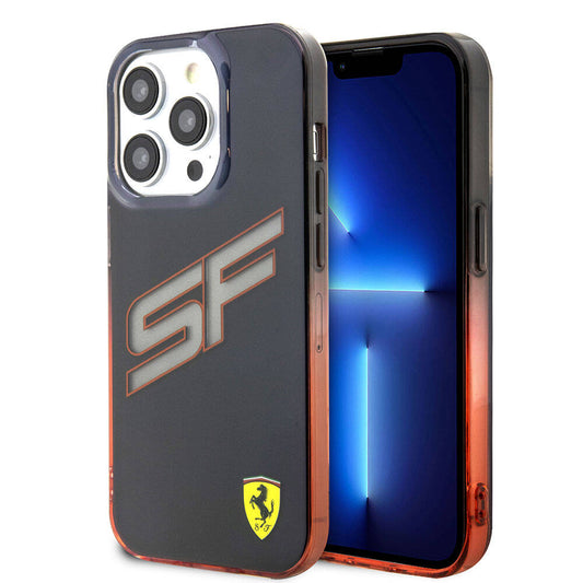 Apple iPhone 15 Pro Max Kılıf Ferrari Orjinal Lisanslı Transparan SF Yazılı Kenarları Renk Geçişli Kapak Siyah