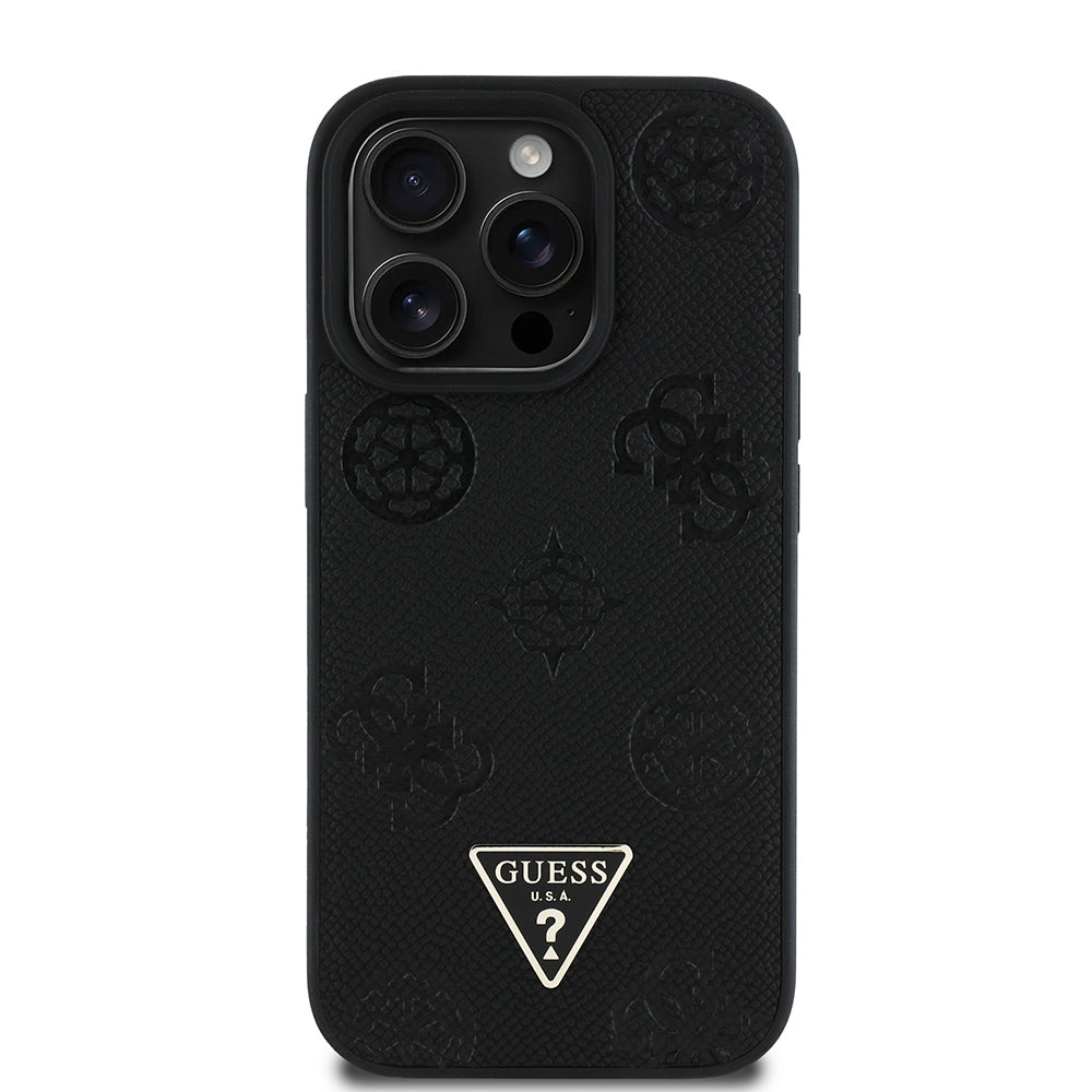 Apple iPhone 15 Pro Max Kılıf Guess Orjinal Lisanslı M-safe Şarj Özellikli Sıcak Baskılı Üçgen Logolu PU Deri Peony Kapak