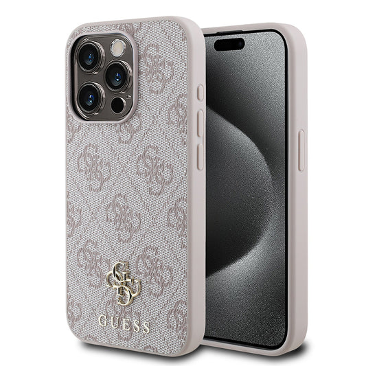 Apple iPhone 15 Pro Max Kılıf Guess Orjinal Lisanslı M-safe Şarj Özellikli Small 4G Classic Kapak Pembe