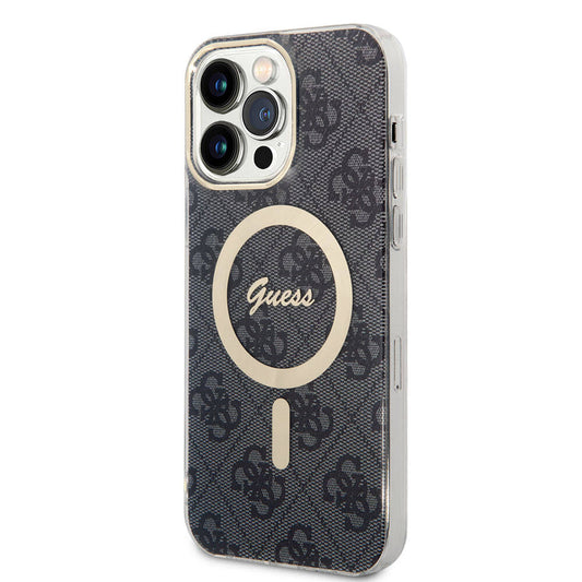 Apple iPhone 15 Pro Max Kılıf Guess Orjinal Lisanslı M-safe Şarj Özellikli Yazı Logolu 4G Desenli Kapak