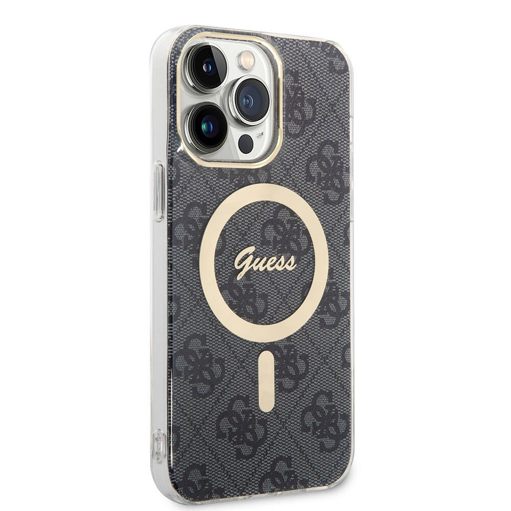 Apple iPhone 15 Pro Max Kılıf Guess Orjinal Lisanslı M-safe Şarj Özellikli Yazı Logolu 4G Desenli Kapak
