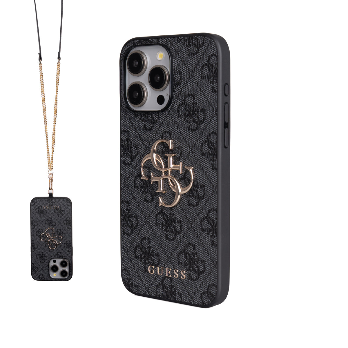 Apple iPhone 15 Pro Max Kılıf Guess Orjinal Lisanslı PU Deri 4G Büyük Metal Logolu Çapraz Vücut Askılı Kapak