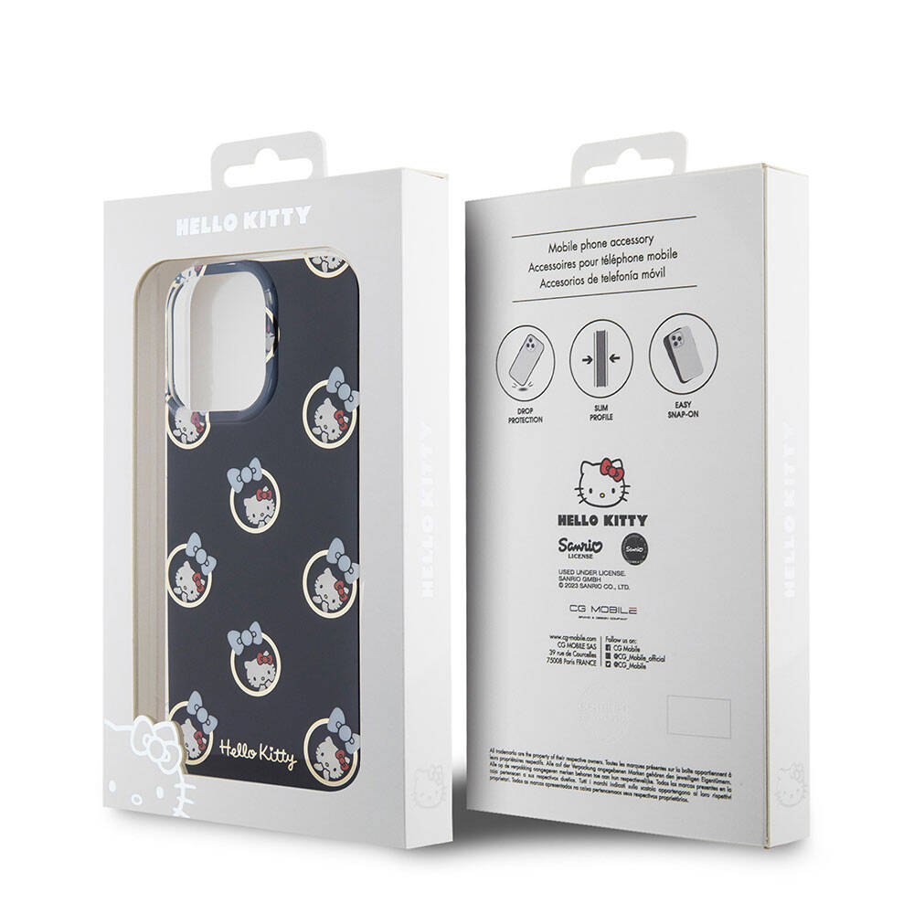 Apple iPhone 15 Pro Max Kılıf Hello Kitty Orjinal Lisanslı Elektroplating Kaplama Kabarcık Baskılı Kapak Siyah