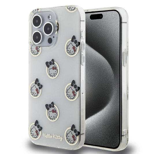 Apple iPhone 15 Pro Max Kılıf Hello Kitty Orjinal Lisanslı Elektroplating Kaplama Kabarcık Baskılı Kapak Beyaz