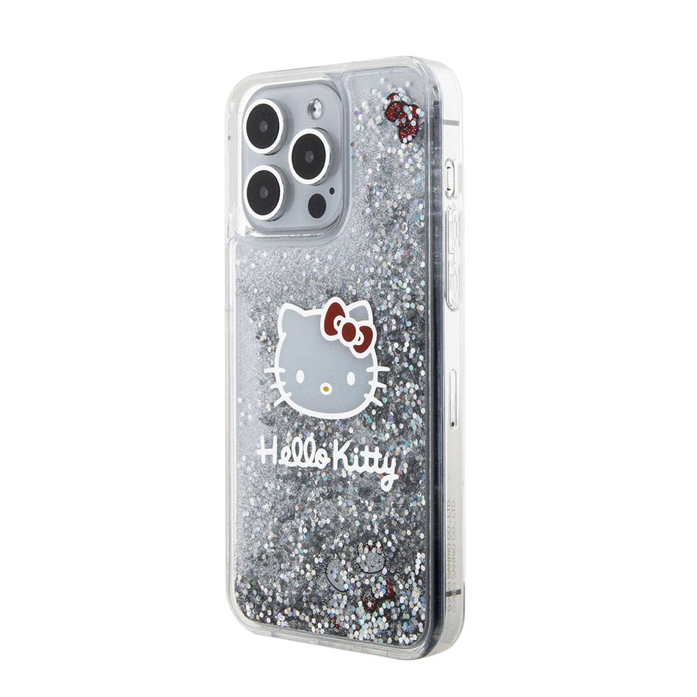 Apple iPhone 15 Pro Max Kılıf Hello Kitty Orjinal Lisanslı İkonik Sıvılı Glitter Kapak Pembe