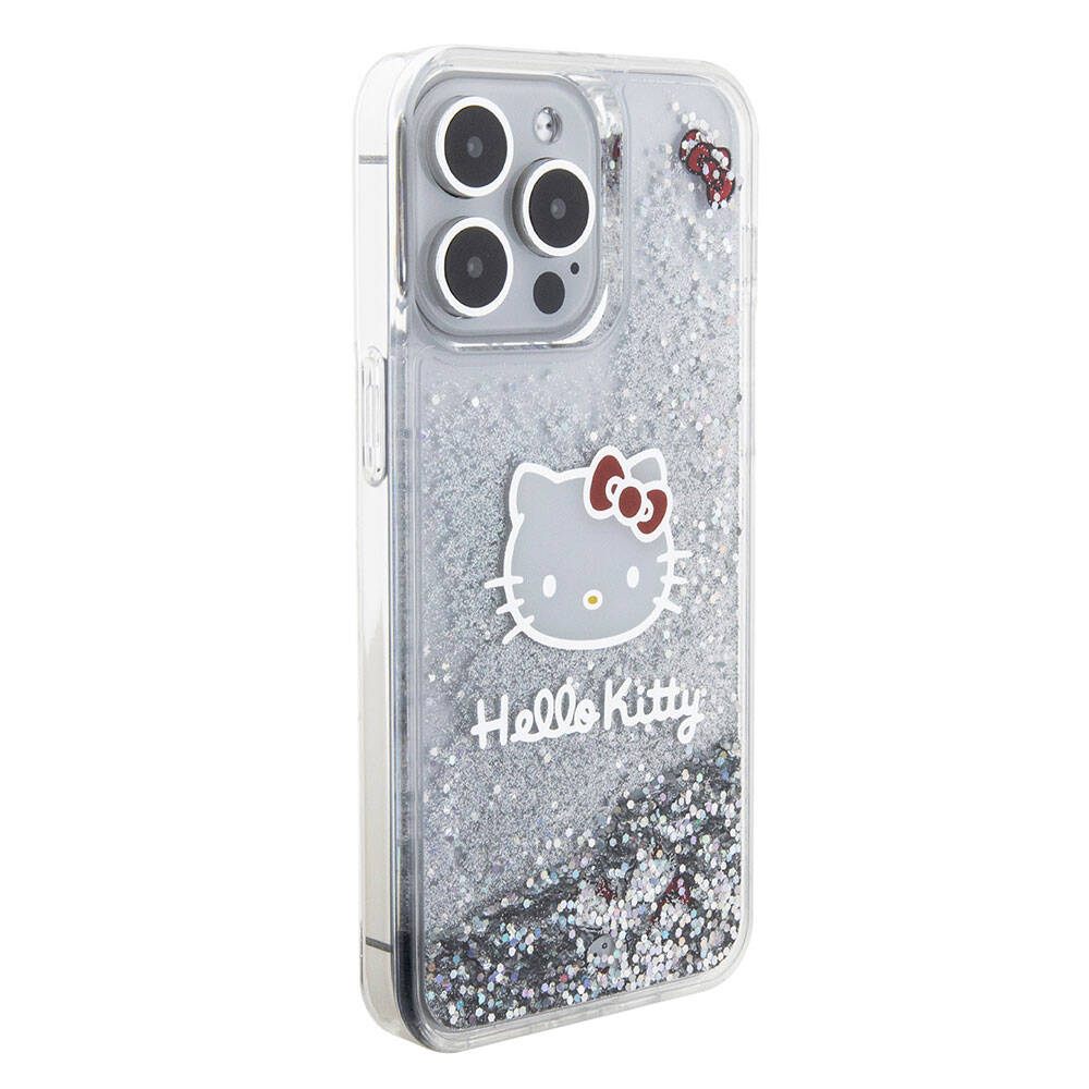 Apple iPhone 15 Pro Max Kılıf Hello Kitty Orjinal Lisanslı İkonik Sıvılı Glitter Kapak Pembe