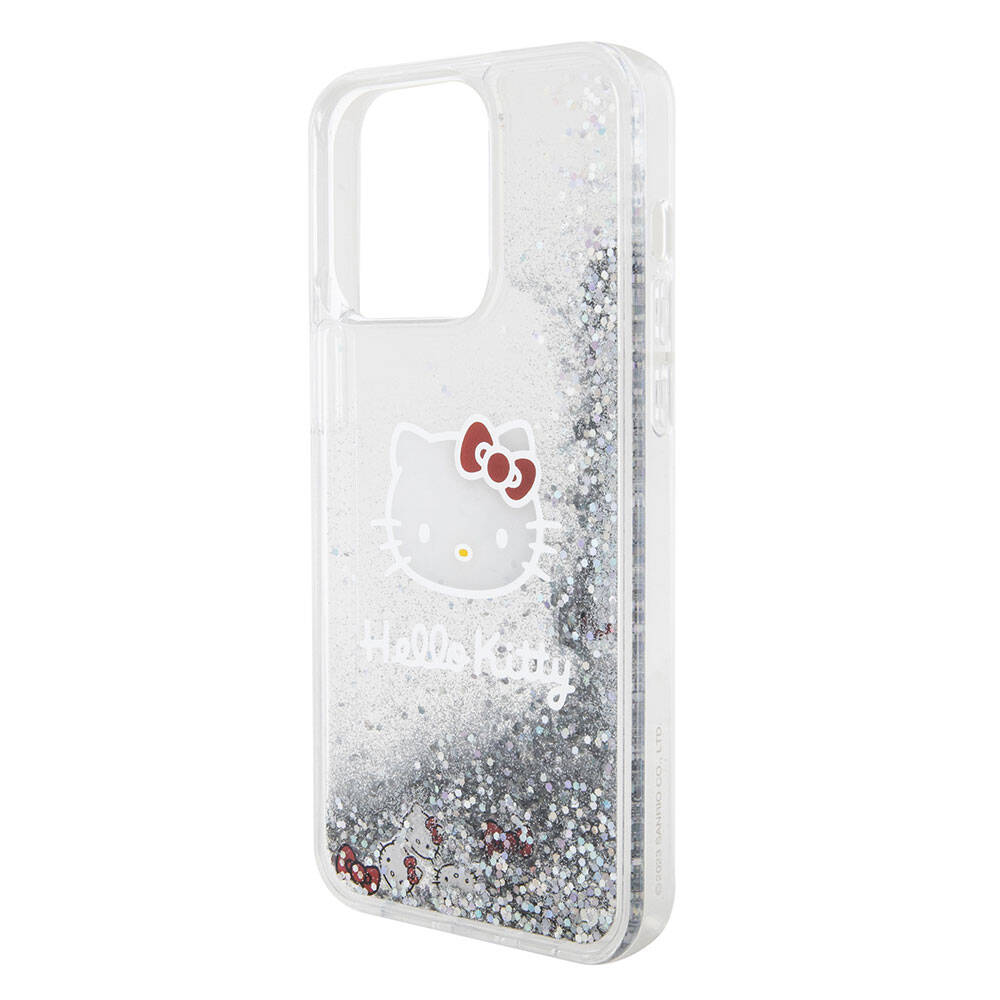Apple iPhone 15 Pro Max Kılıf Hello Kitty Orjinal Lisanslı İkonik Sıvılı Glitter Kapak Renksiz